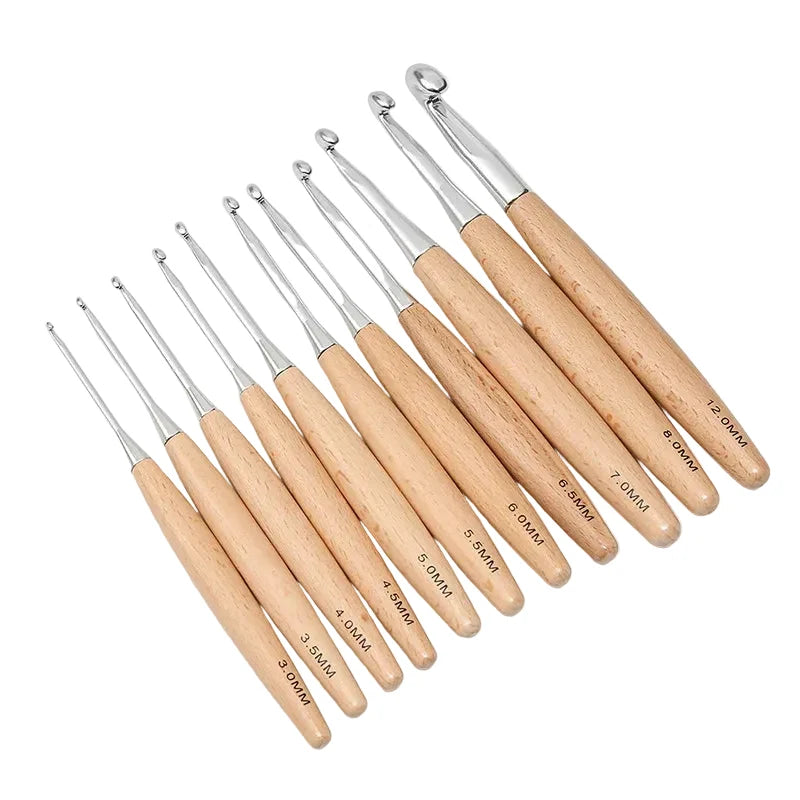 Garnzeit 11-teiliges Häkelnadel-Set mit Holzgriff – Nadeln für Stricken und Handarbeiten