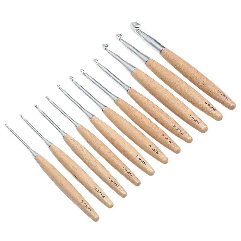Garnzeit 11-teiliges Häkelnadel-Set mit Holzgriff – Nadeln für Stricken und Handarbeiten