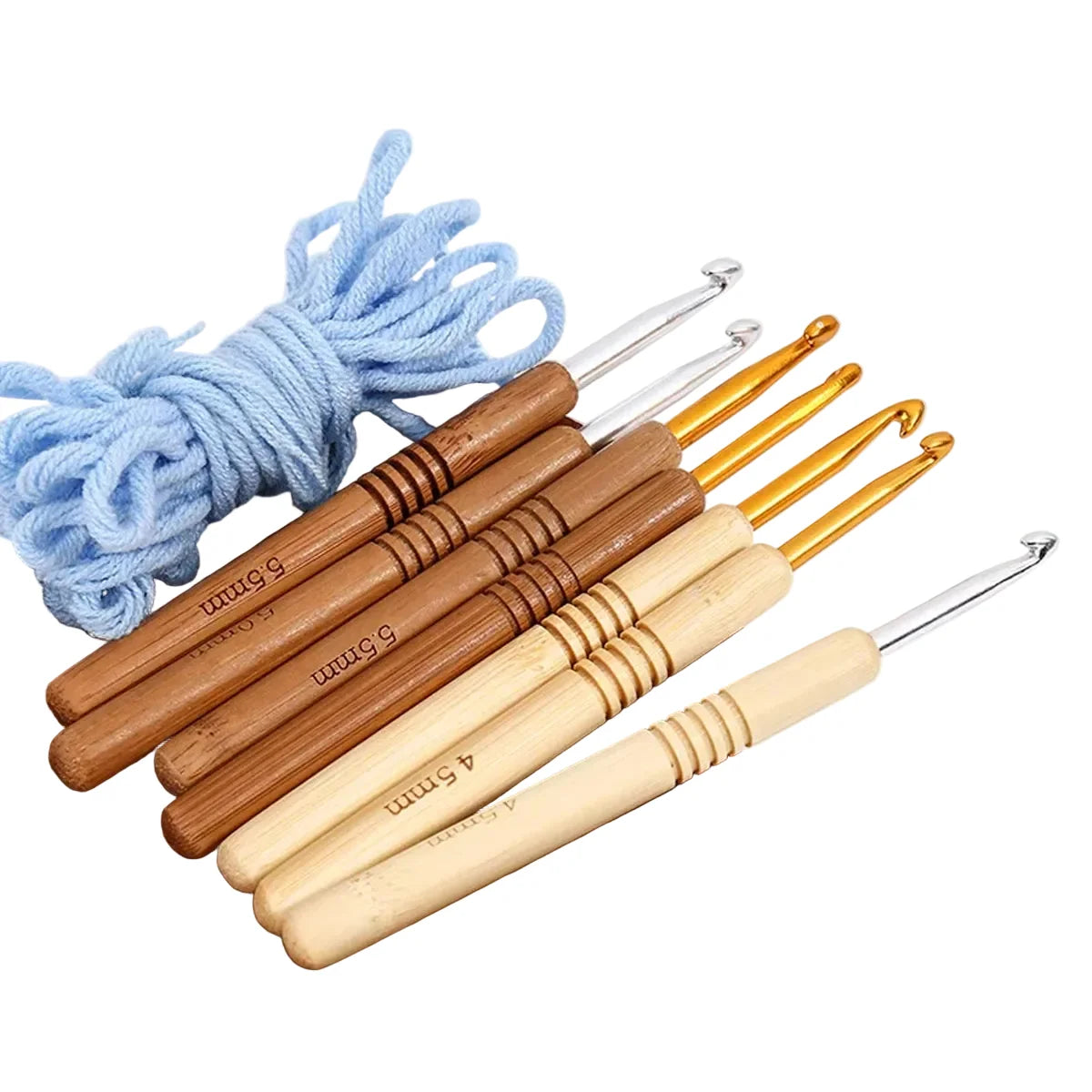 Garnzeit 9-teiliges Häkelnadel-Set aus Aluminium mit Holzgriff – Nadeln für Stricken und Kreativhobbys