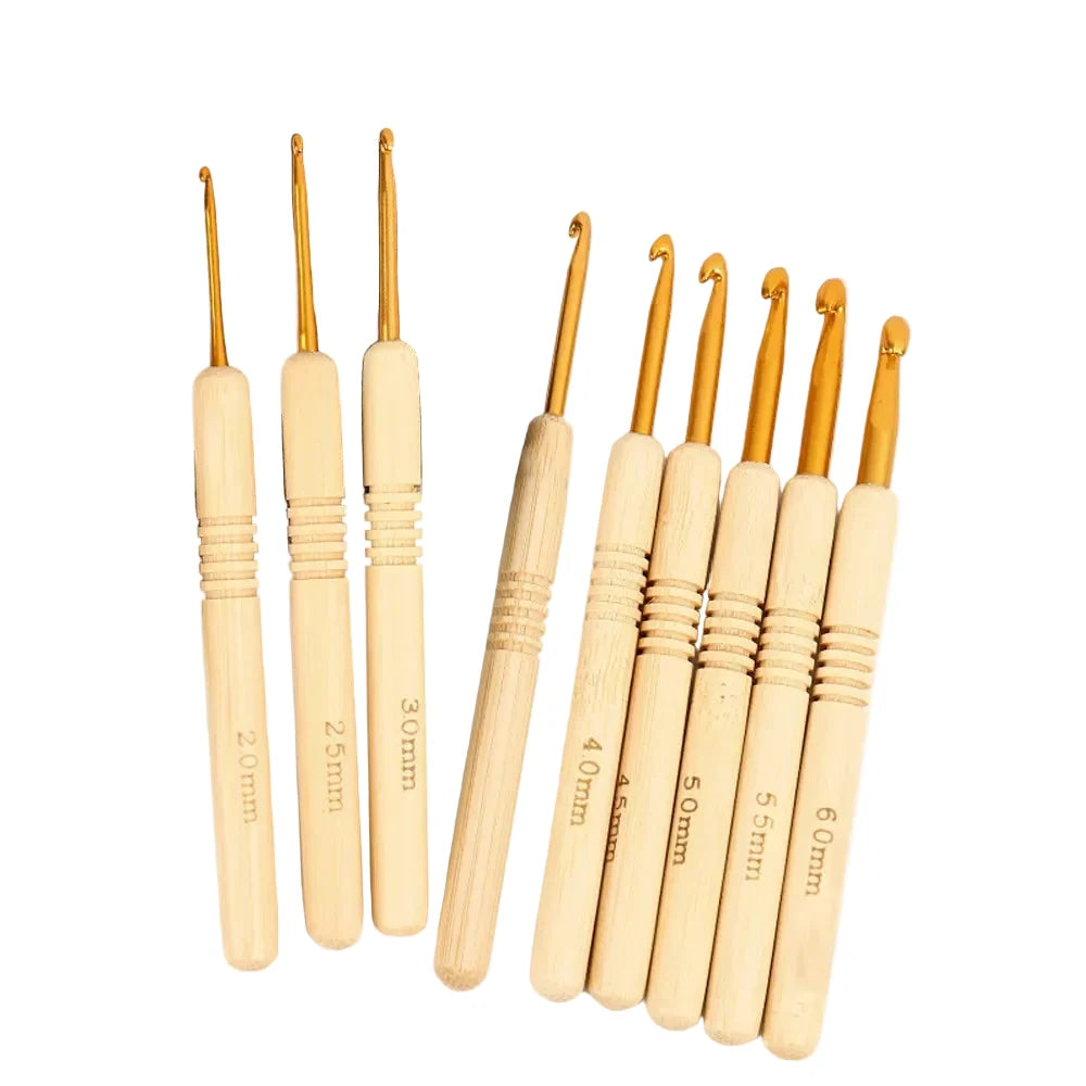Garnzeit 9-teiliges Häkelnadel-Set aus Aluminium mit Holzgriff – Nadeln für Stricken und Kreativhobbys