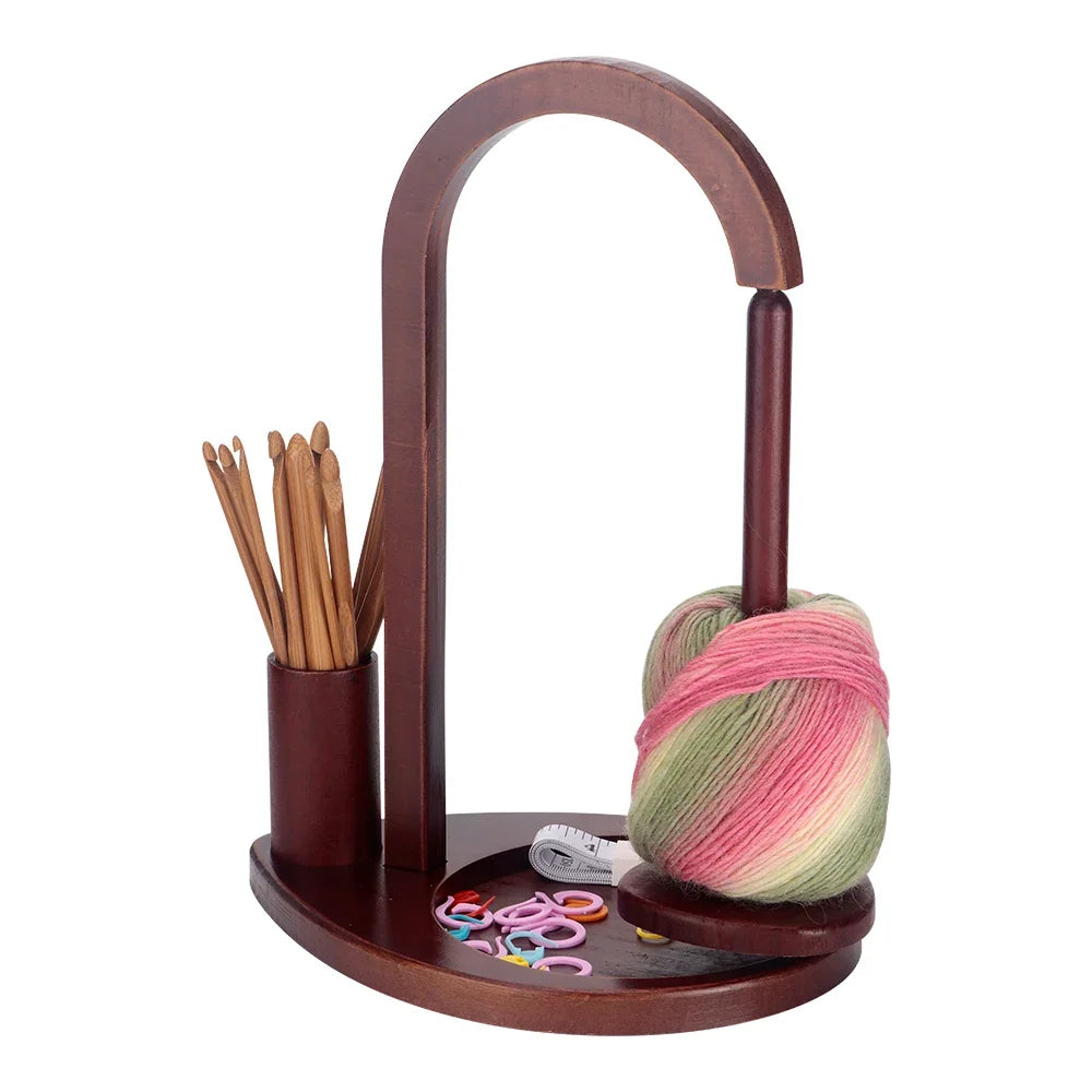 Garnzeit Magnetischer Wollhalter aus Holz mit 360°-Rotation – Knäuel-Organizer mit Häkelnadel-Aufbewahrung