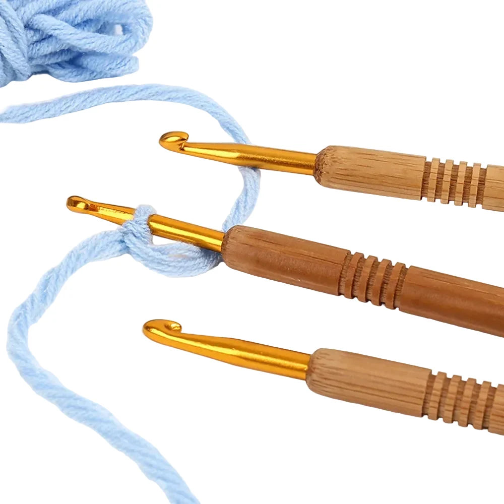 Garnzeit 9-teiliges Häkelnadel-Set aus Aluminium mit Holzgriff – Nadeln für Stricken und Kreativhobbys