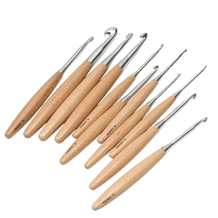 Garnzeit 11-teiliges Häkelnadel-Set mit Holzgriff – Nadeln für Stricken und Handarbeiten
