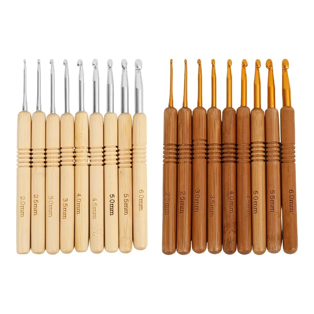 Garnzeit 9-teiliges Häkelnadel-Set aus Aluminium mit Holzgriff – Nadeln für Stricken und Kreativhobbys