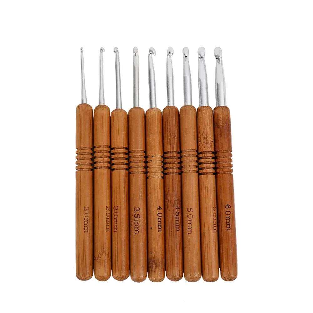 Garnzeit 9-teiliges Häkelnadel-Set aus Aluminium mit Holzgriff – Nadeln für Stricken und Kreativhobbys