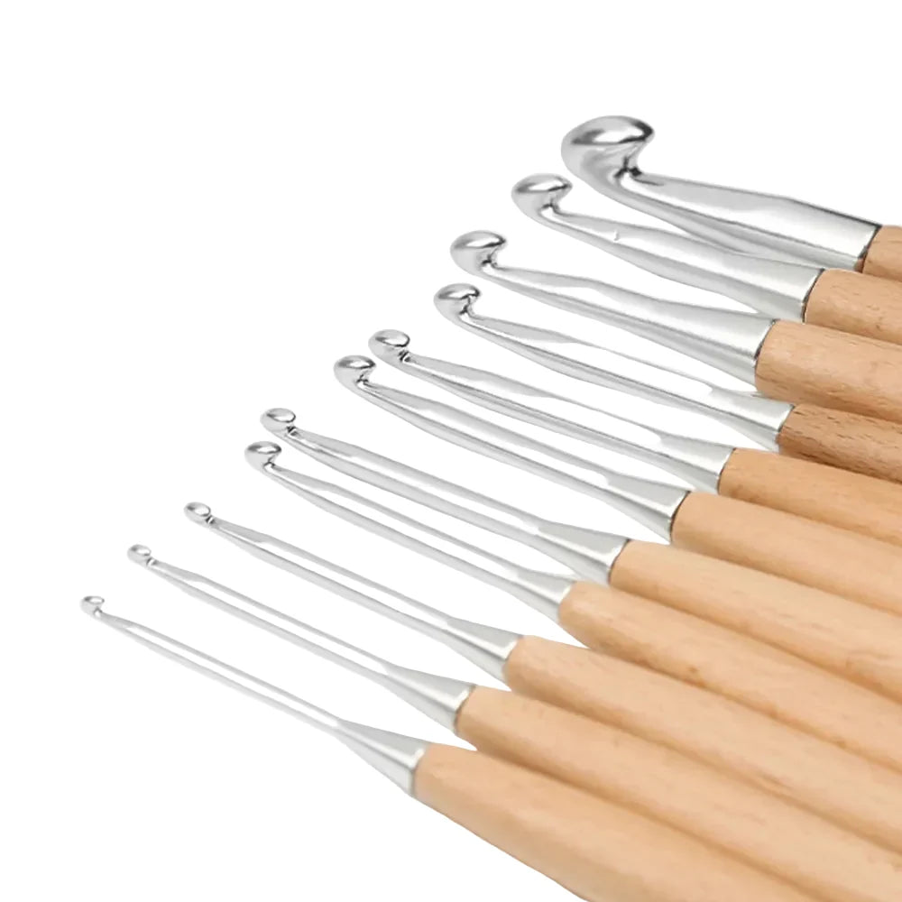 Garnzeit 11-teiliges Häkelnadel-Set mit Holzgriff – Nadeln für Stricken und Handarbeiten