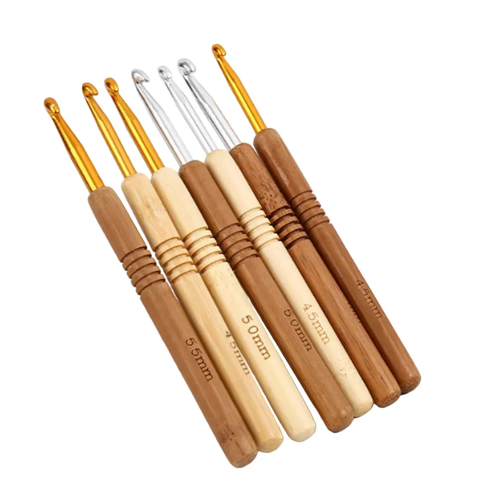 Garnzeit 9-teiliges Häkelnadel-Set aus Aluminium mit Holzgriff – Nadeln für Stricken und Kreativhobbys
