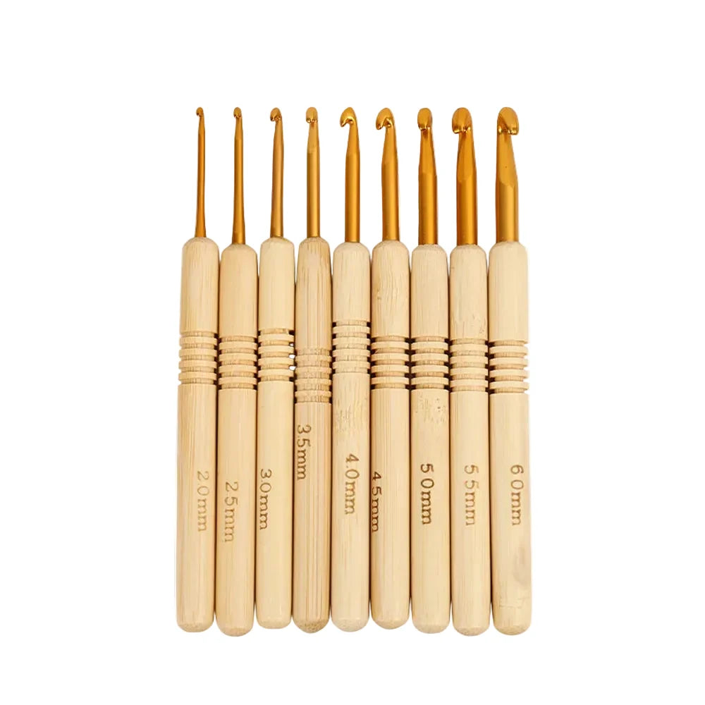 Garnzeit 9-teiliges Häkelnadel-Set aus Aluminium mit Holzgriff – Nadeln für Stricken und Kreativhobbys